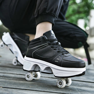 Unisex Shiny Roller Skate Shoes with 4 Wheels for Kids Youth Fashion Sneakers