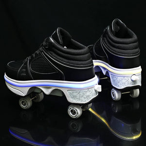 Unisex Shiny Roller Skate Shoes with 4 Wheels for Kids Youth Fashion Sneakers