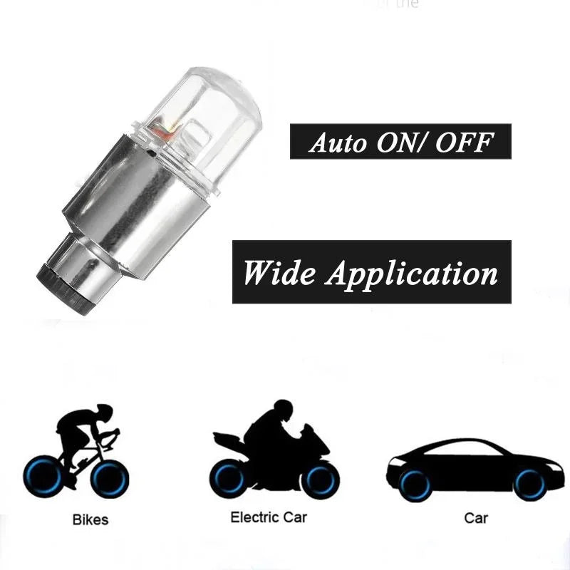 4/2Pcs LED Wheel Lights Tire Valve Stem Caps - Waterproof Auto Accessories for Car, Bike, and Motorcycle