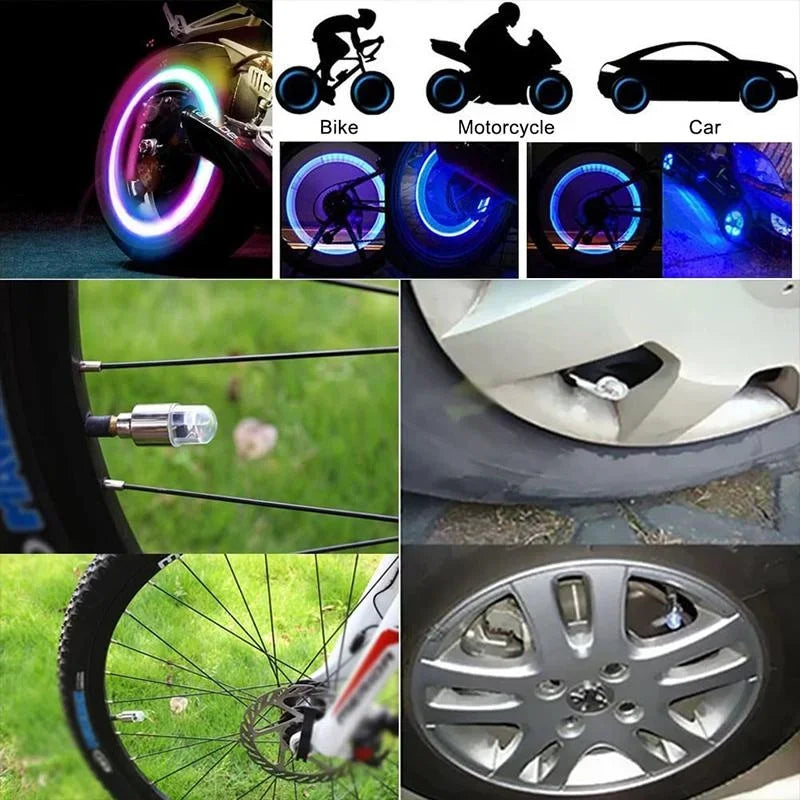 4/2Pcs LED Wheel Lights Tire Valve Stem Caps - Waterproof Auto Accessories for Car, Bike, and Motorcycle