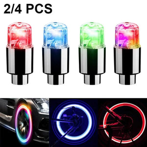 4/2Pcs LED Wheel Lights Tire Valve Stem Caps - Waterproof Auto Accessories for Car, Bike, and Motorcycle