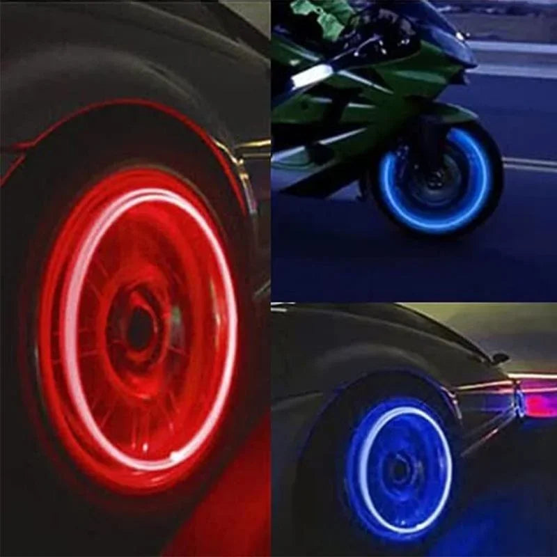 4/2Pcs LED Wheel Lights Tire Valve Stem Caps - Waterproof Auto Accessories for Car, Bike, and Motorcycle