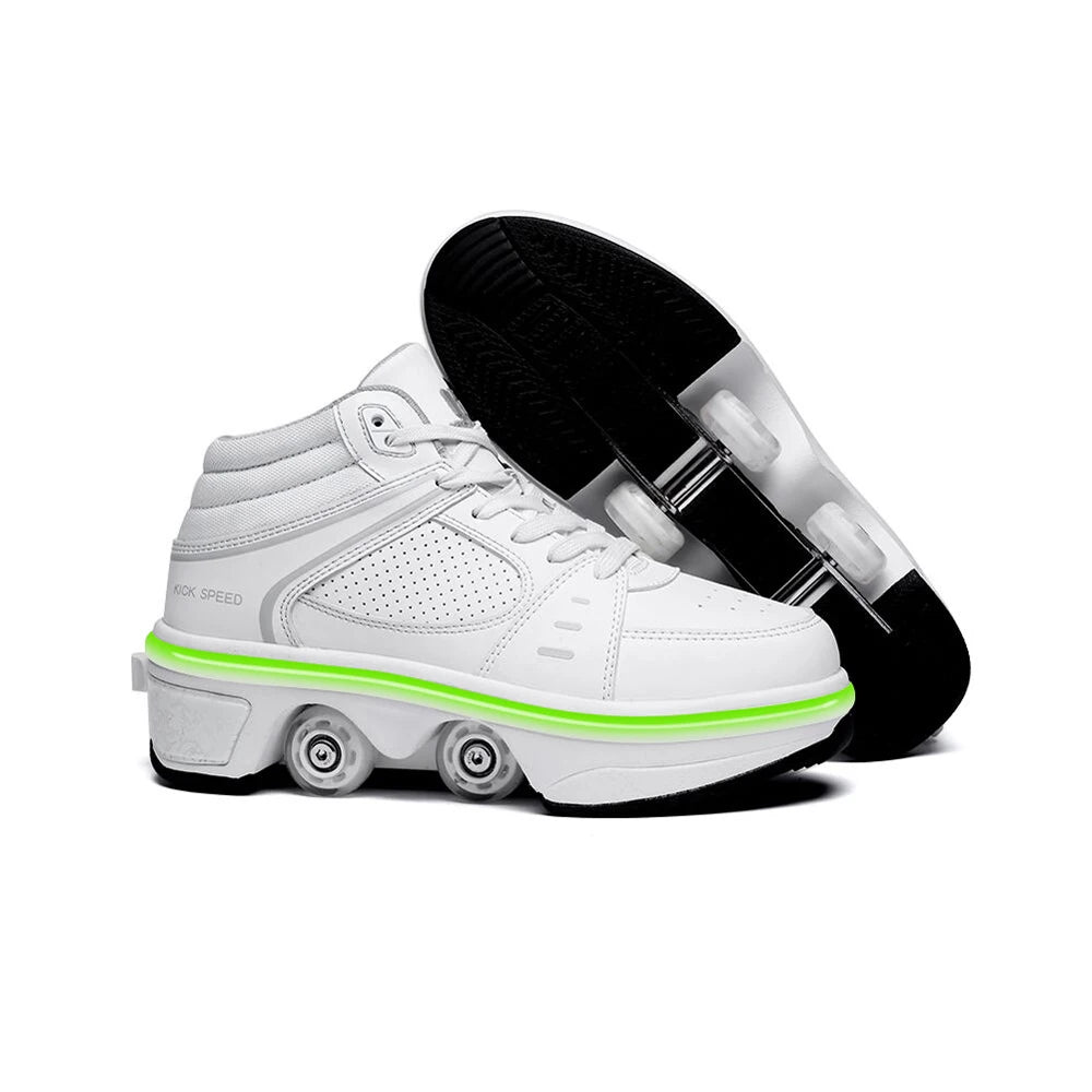 Unisex Shiny Roller Skate Shoes with 4 Wheels for Kids Youth Fashion Sneakers