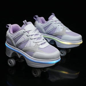 Unisex Shiny Roller Skate Shoes with 4 Wheels for Kids Youth Fashion Sneakers